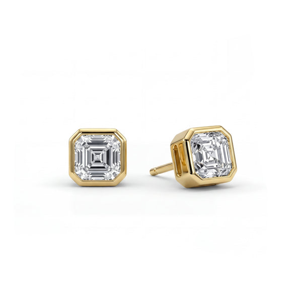 Asscher Bezel Lab-Grown Diamond Stud Earrings