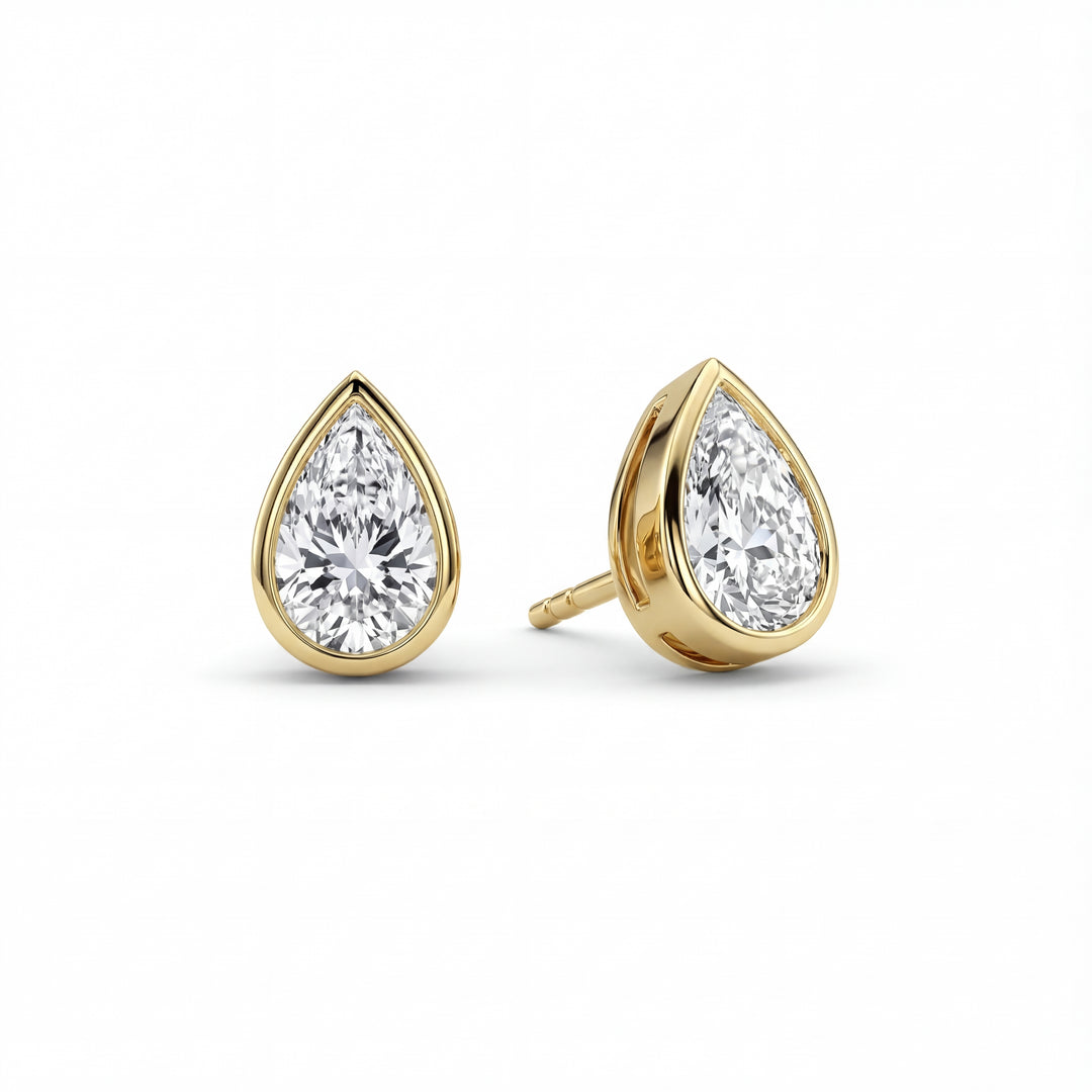 Pear Bezel Lab Grown Diamond Stud Earrings