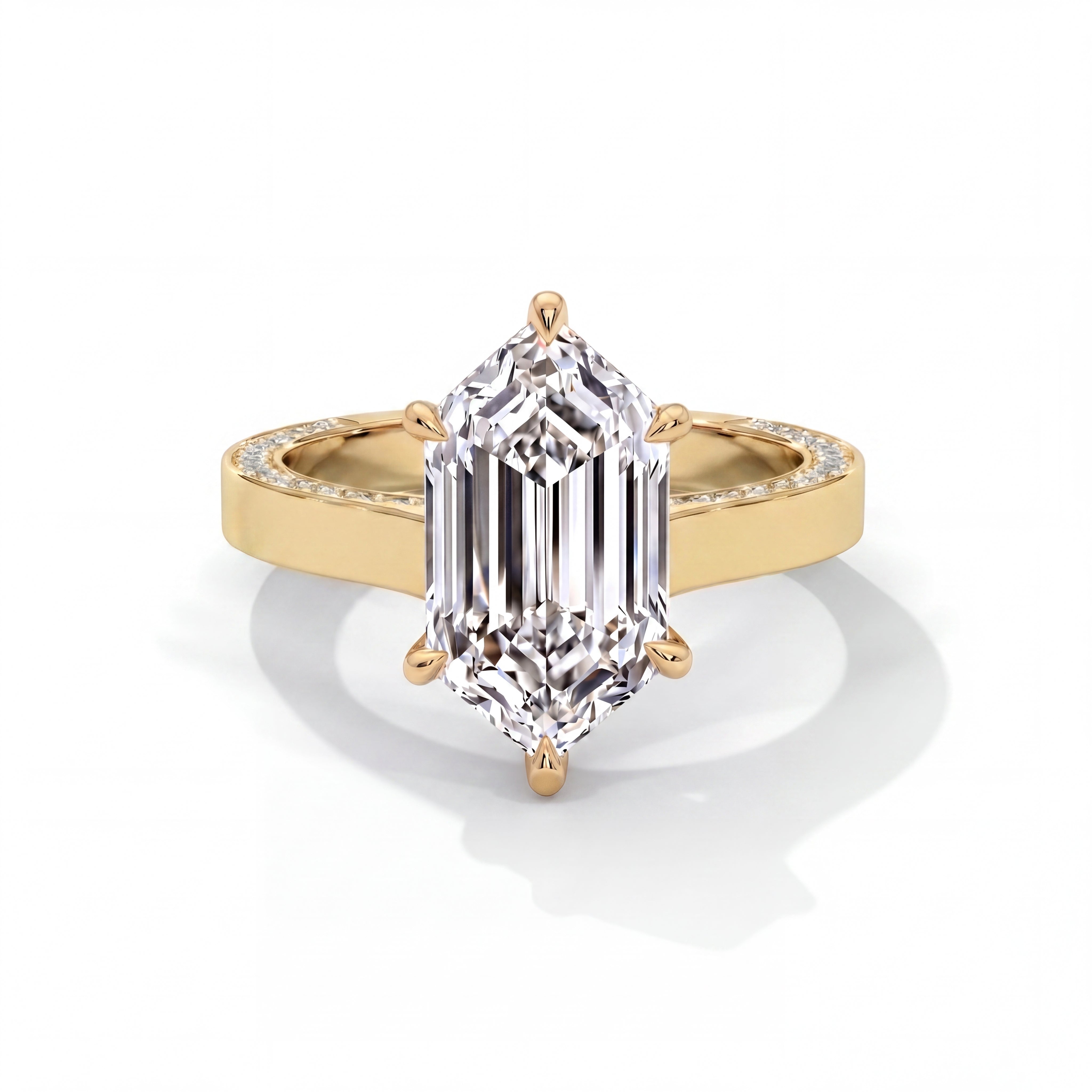 14k Yellow Gold / Elongated Hexagon