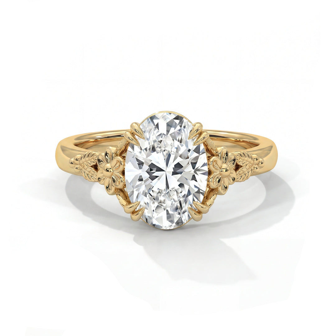 Gold Ivy Setting ring with a large diamond on a white background