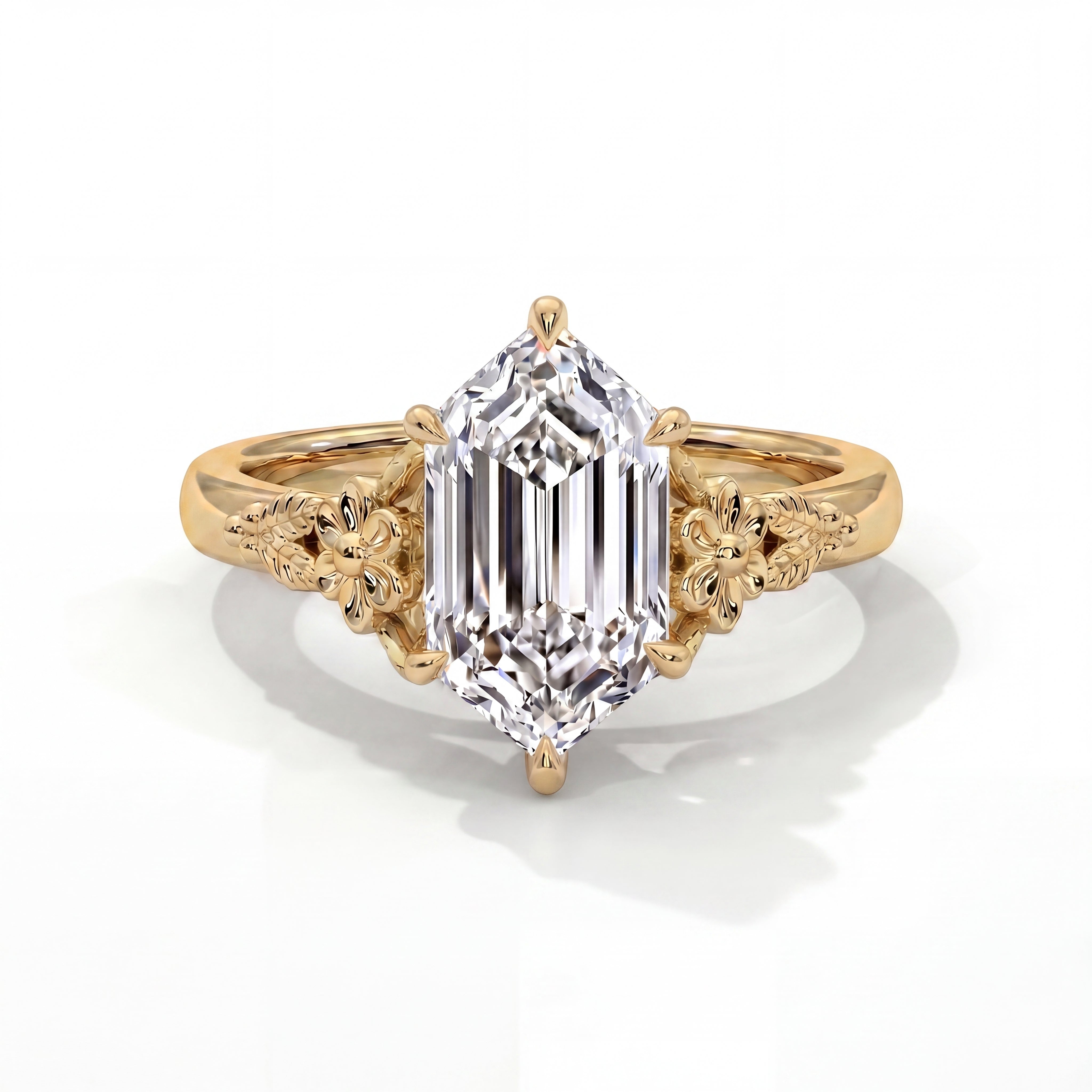 14k Yellow Gold / Elongated Hexagon