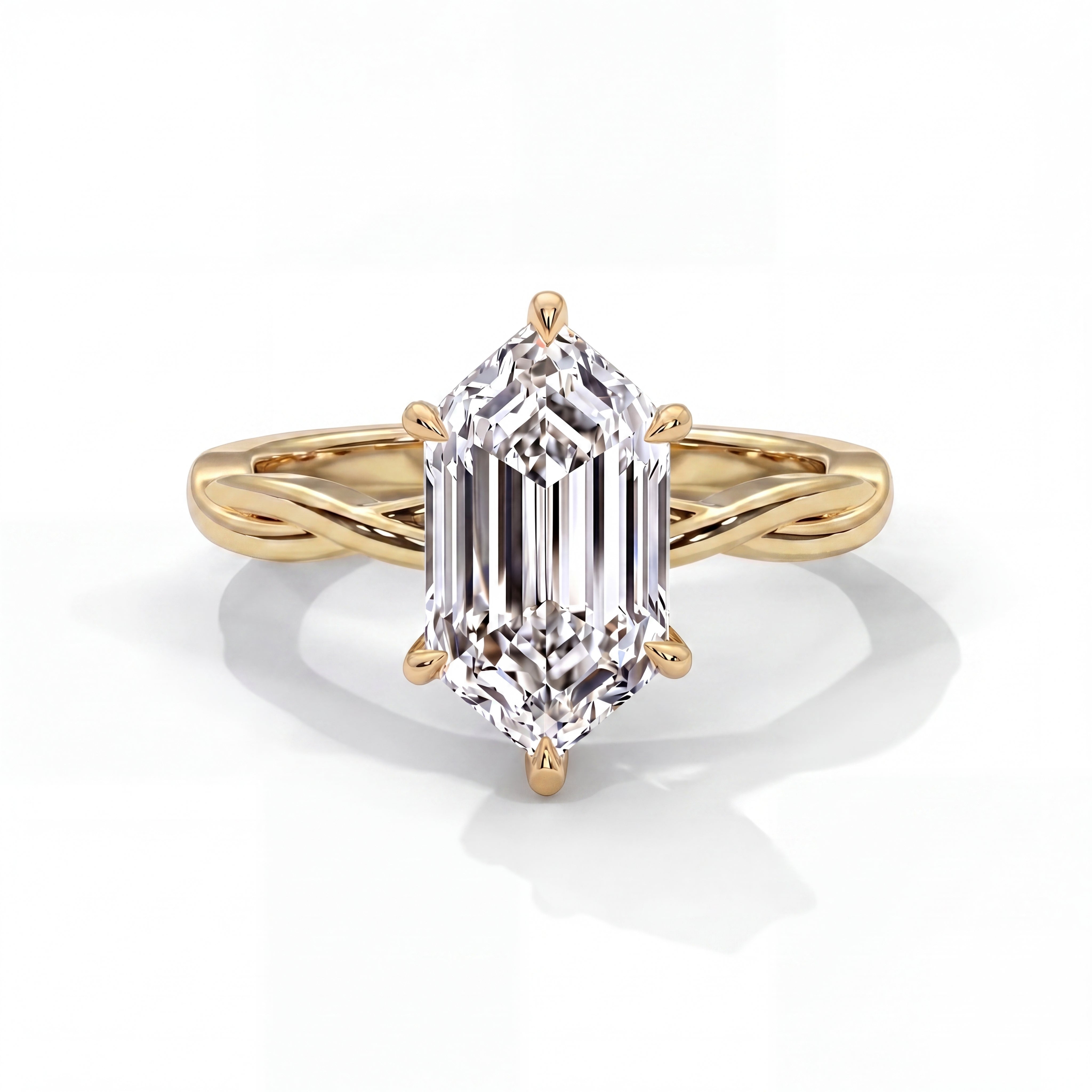 14k Yellow Gold / Elongated Hexagon