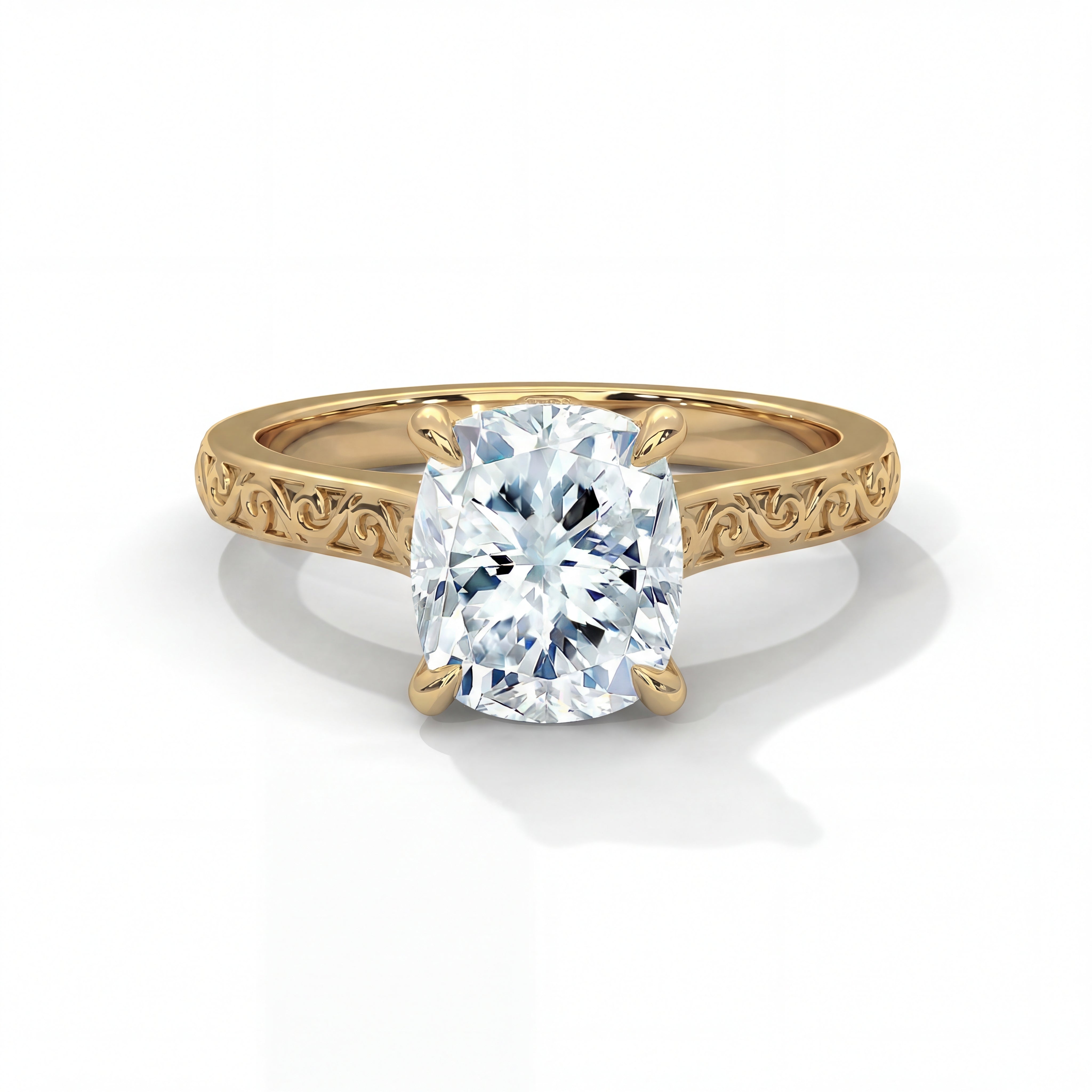 14k Yellow Gold / Long Cushion