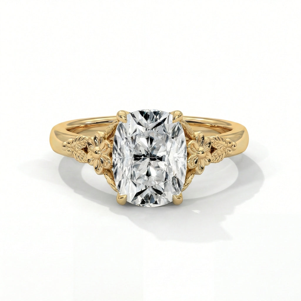 14k Yellow Gold / Long Cushion