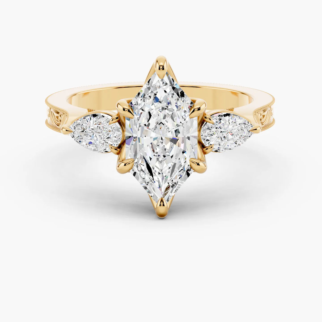 Nova Tulip Setting Dutch Marquise cut engagement ring in yellow gold