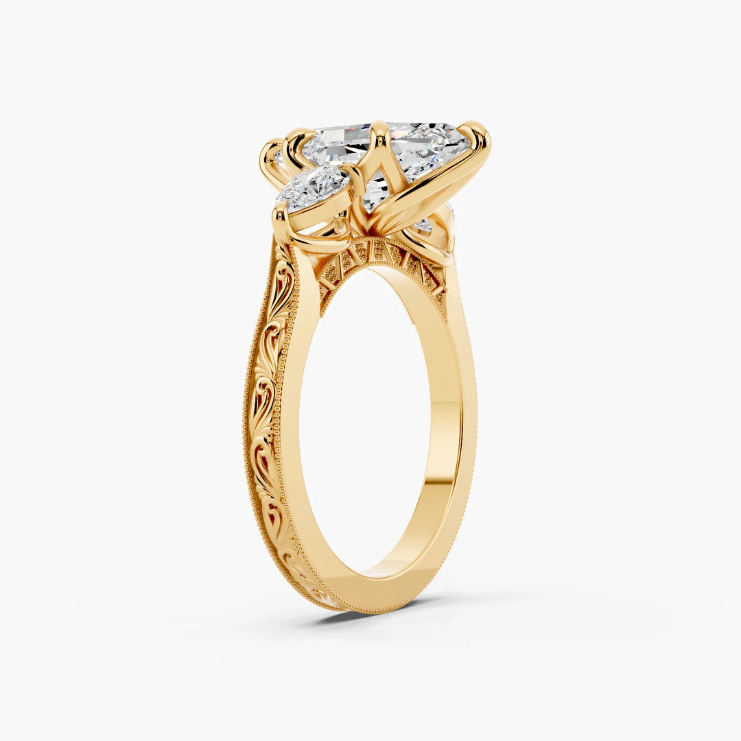 Nova Tulip Setting Dutch Marquise cut engagement ring in yellow gold persp