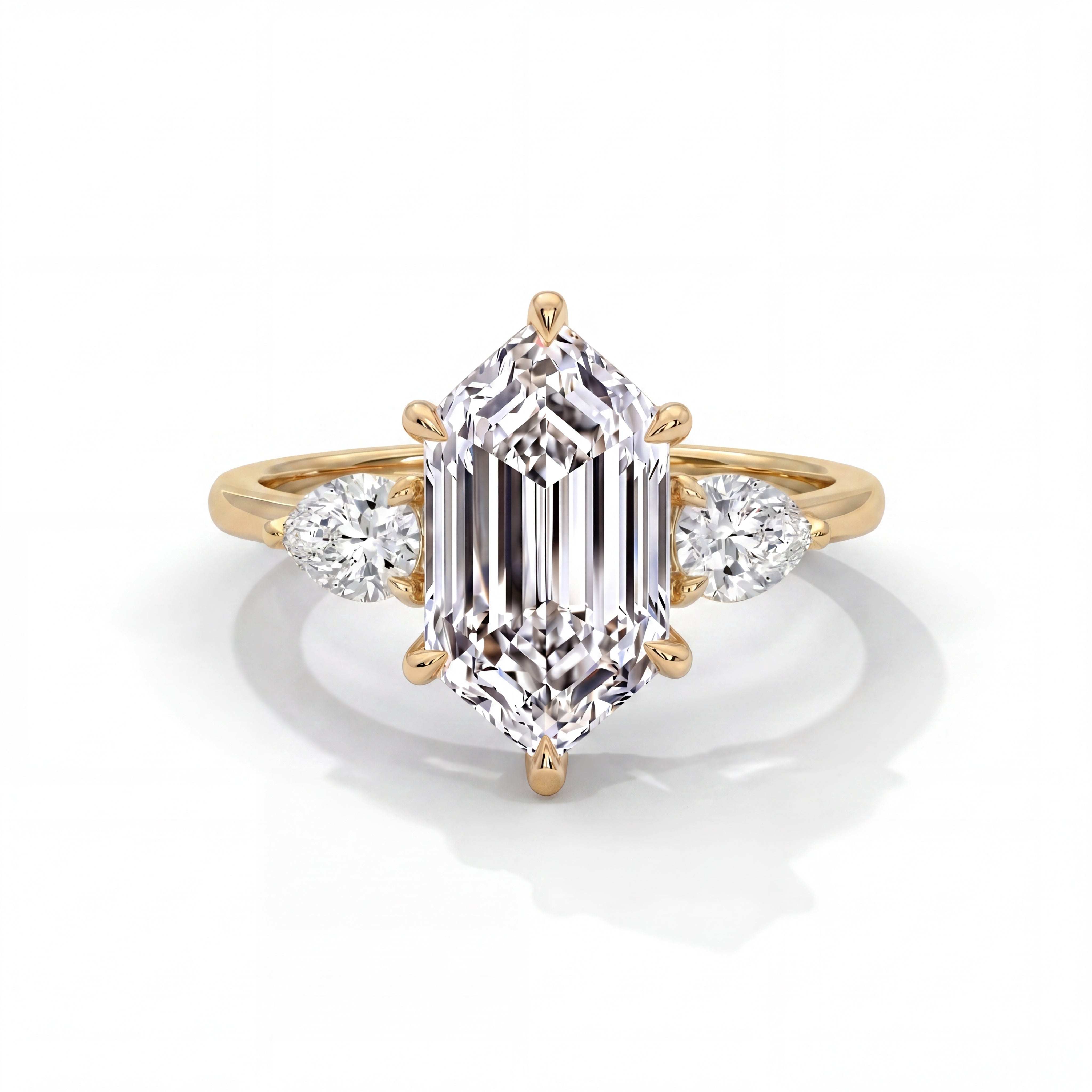 14k Yellow Gold / Elongated Hexagon