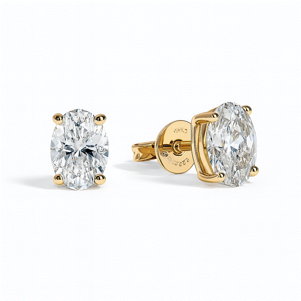 Oval lab grown diamond stud earrings in 14k gold with four-prong setting and premium brilliance