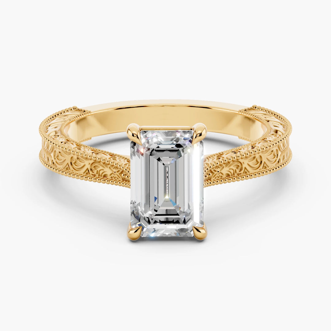 Prada Setting Emerald cut engagement ring in yellow gold