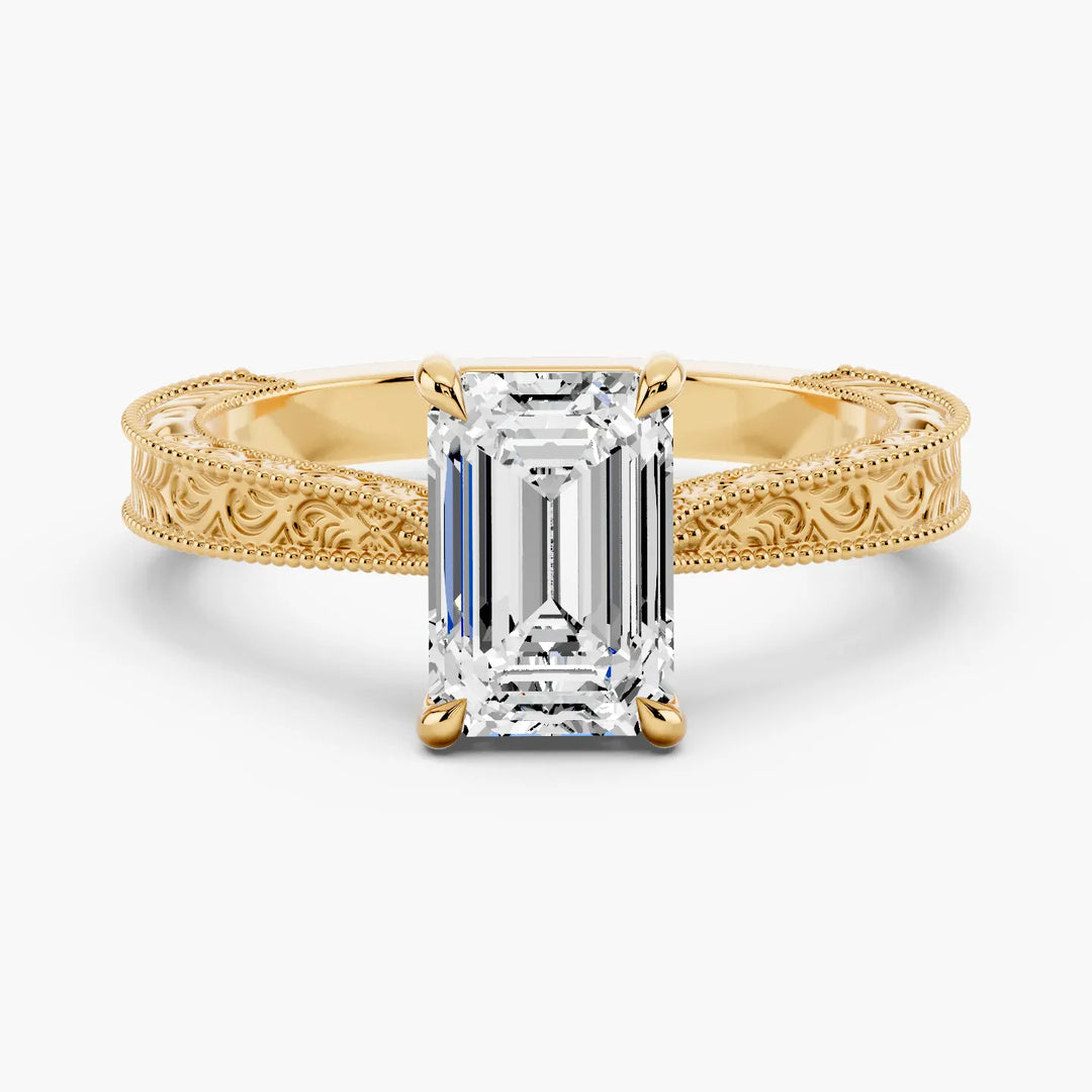 Prada Setting Emerald cut engagement ring in yellow gold
