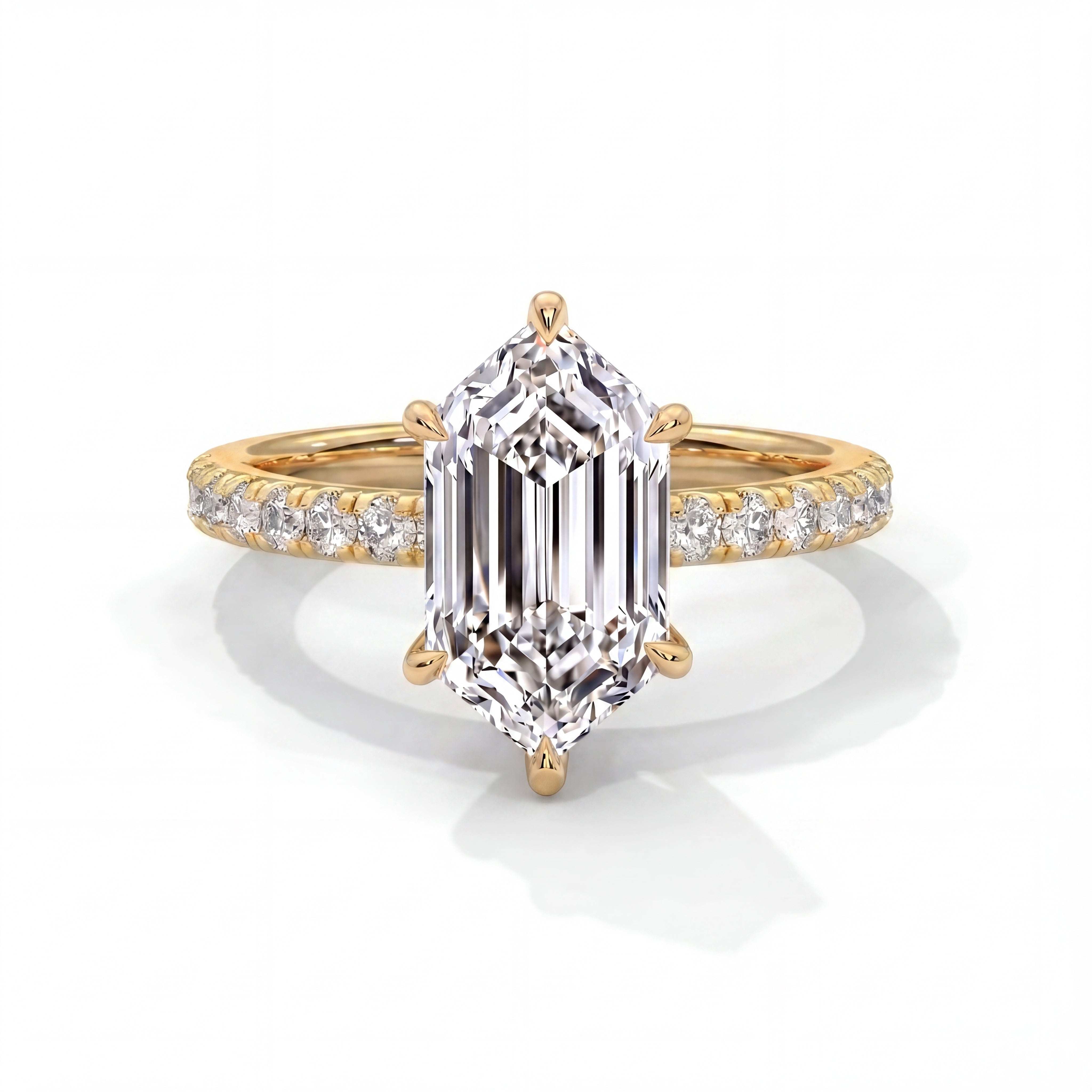 14k Yellow Gold / Elongated Hexagon