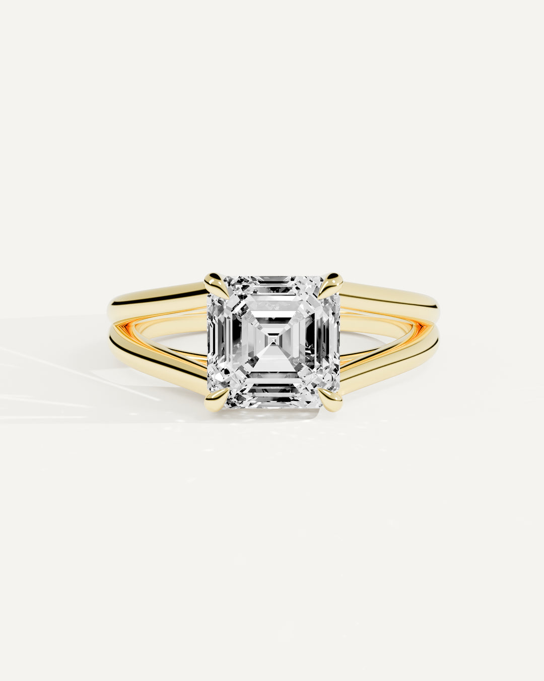 Seco Solitaire Setting, Asscher center stone in yellow gold, resting front view