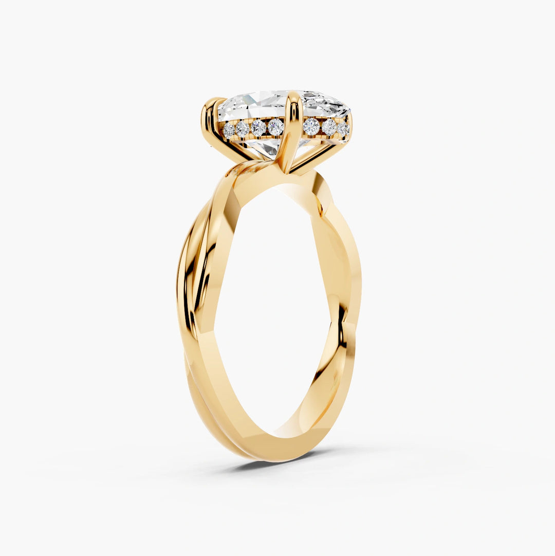 Oval yellow gold setting, angled view