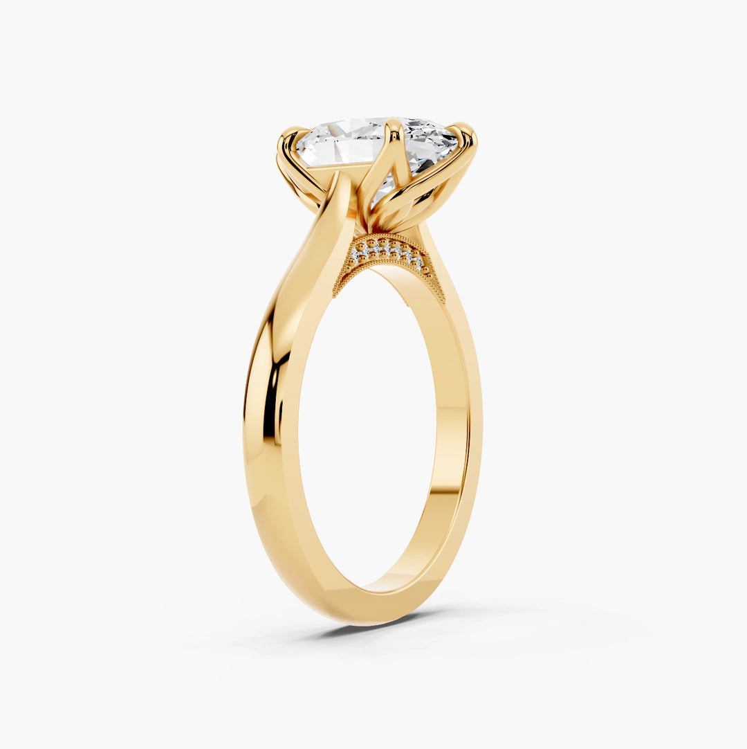 Oval yellow gold setting, angled view