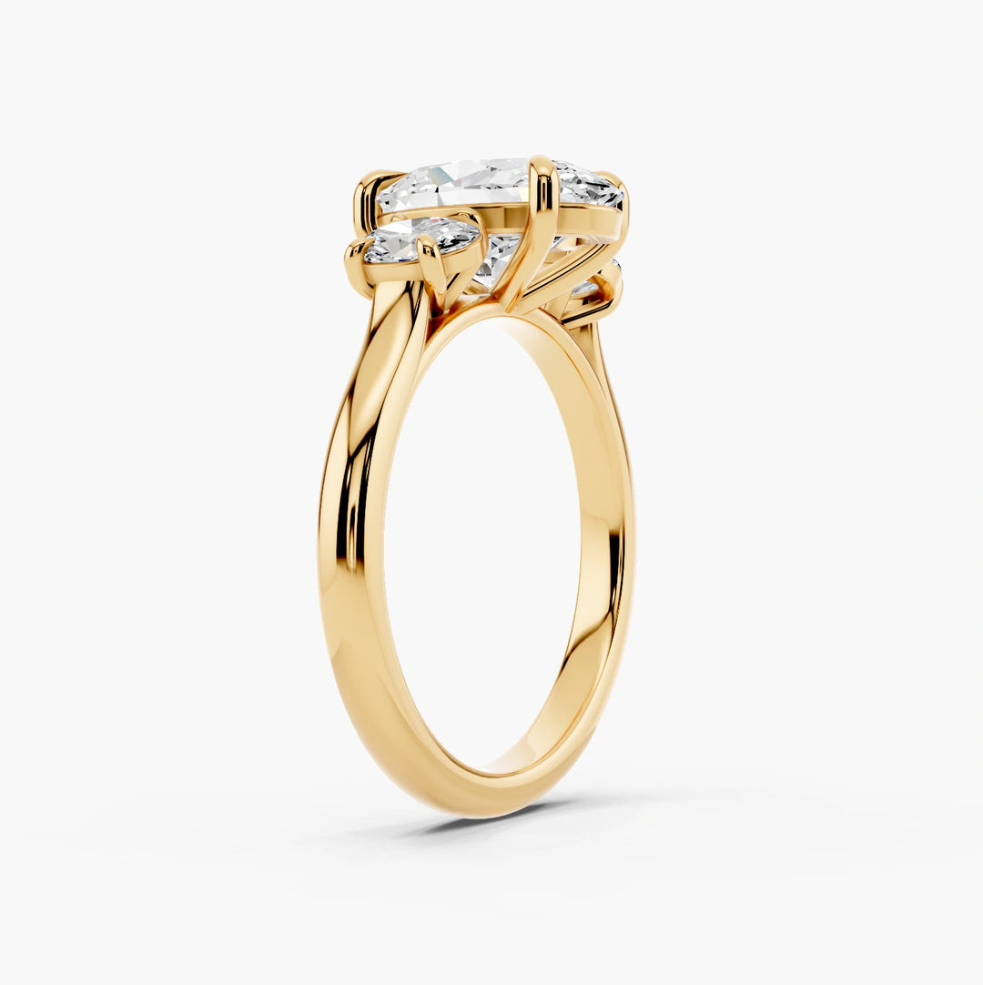 Oval yellow gold setting, angled view