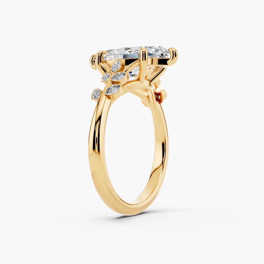 Florence Marquise cut engagement ring in yellow gold persp