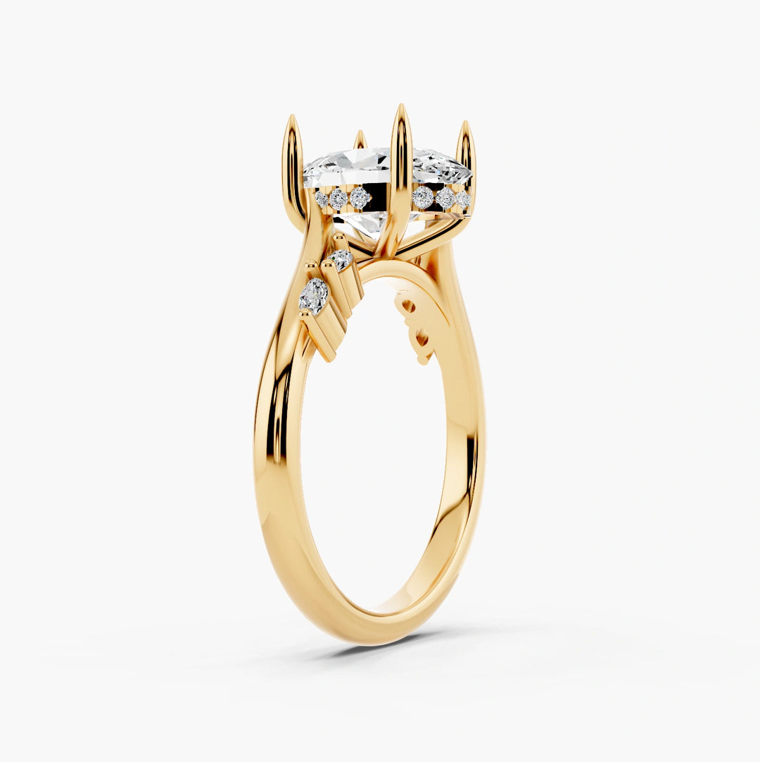 Oval yellow gold setting, angled view