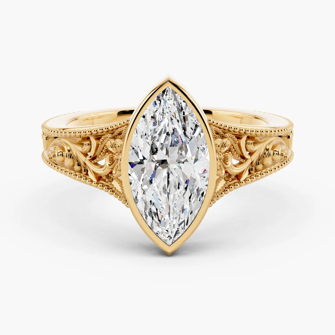 Sony Marquise cut engagement ring in yellow gold