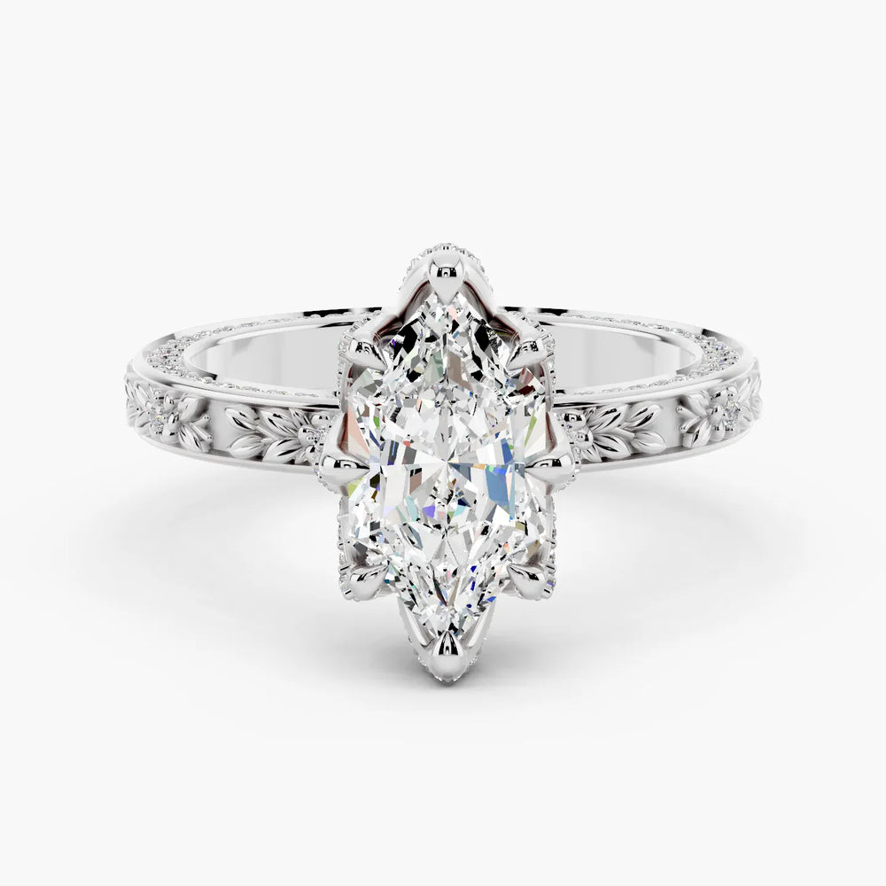 Somerset Setting Dutch Marquise cut engagement ring in white gold
