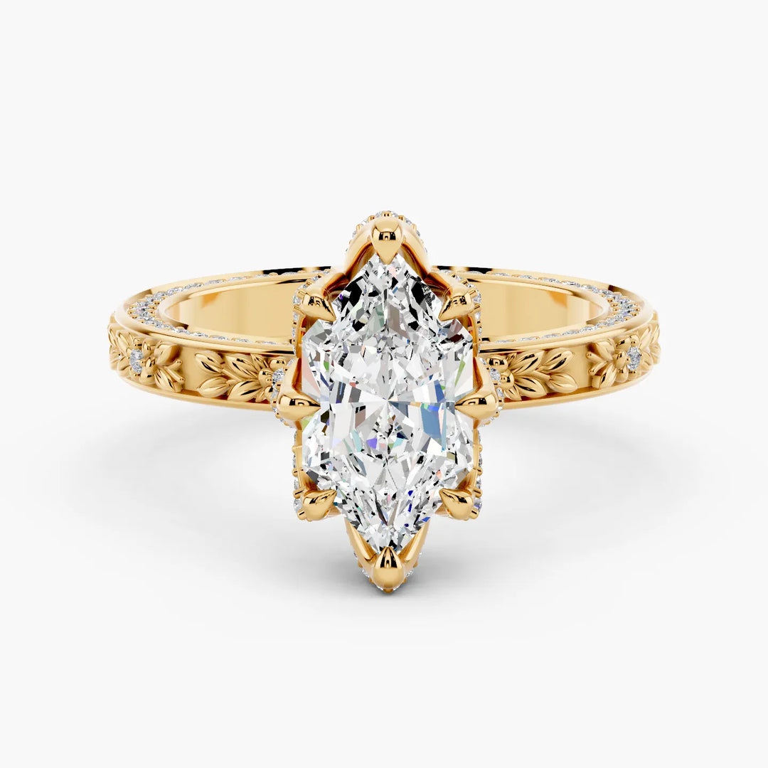 Somerset Setting Dutch Marquise cut engagement ring in yellow gold
