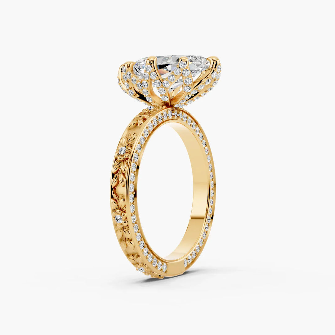 Somerset Setting Dutch Marquise cut engagement ring in yellow gold persp