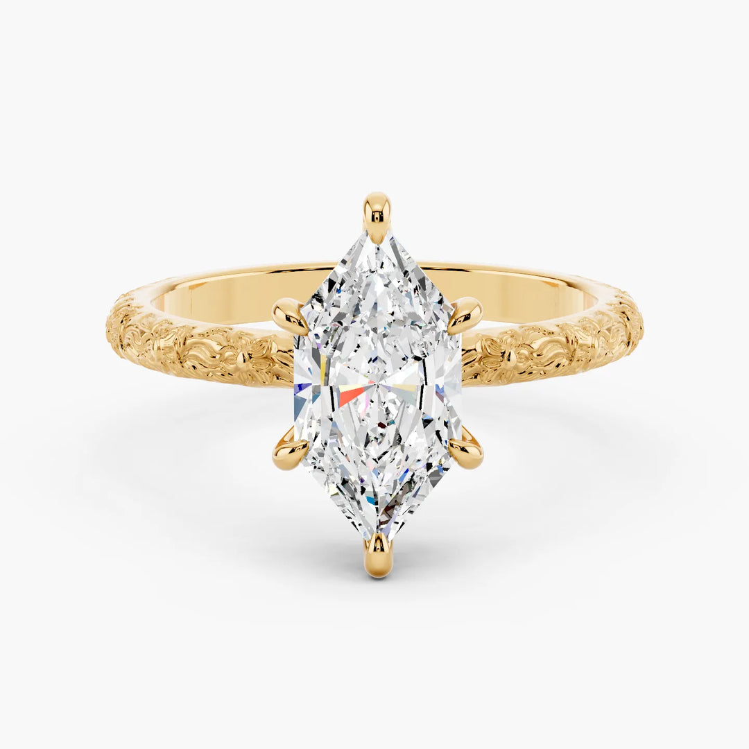 Sora Setting Dutch Marquise cut engagement ring in yellow gold