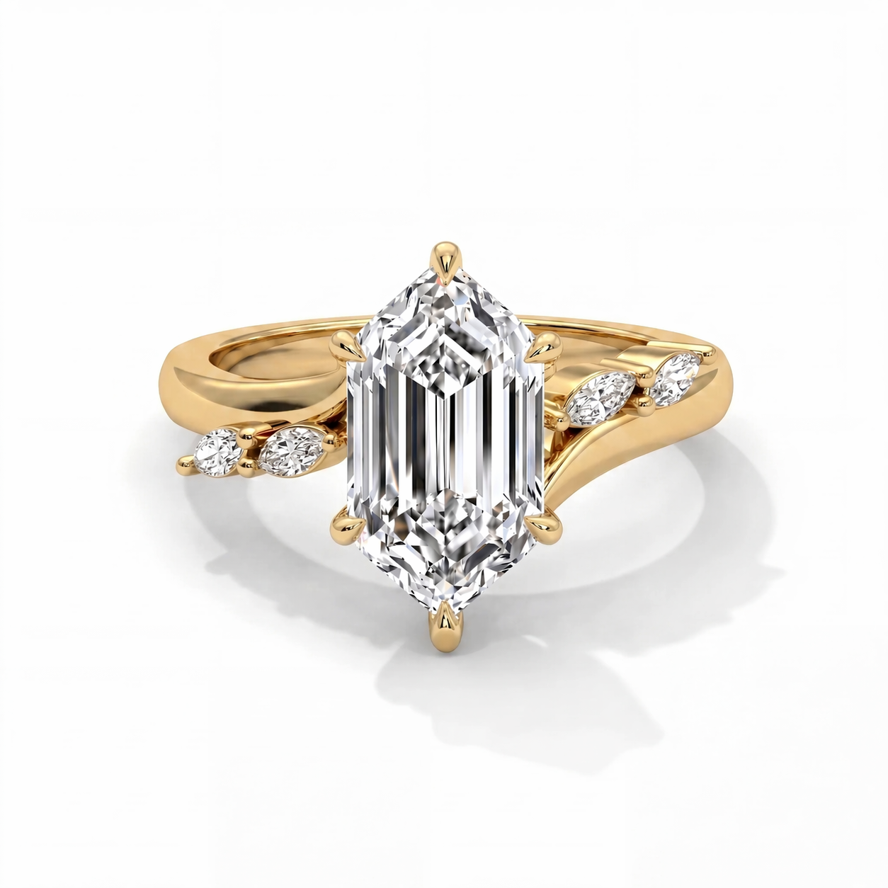 14k Yellow Gold / Elongated Hexagon