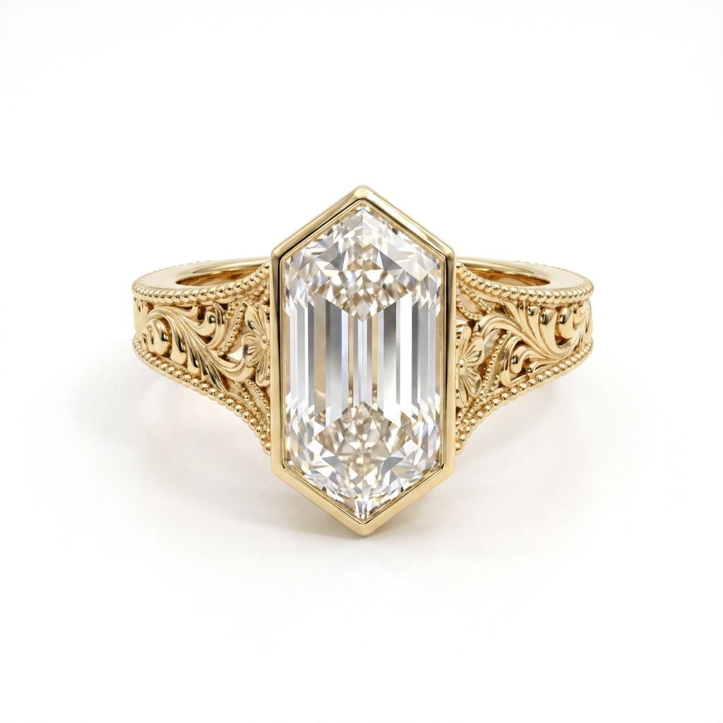 14k Yellow Gold / Elongated Hexagon