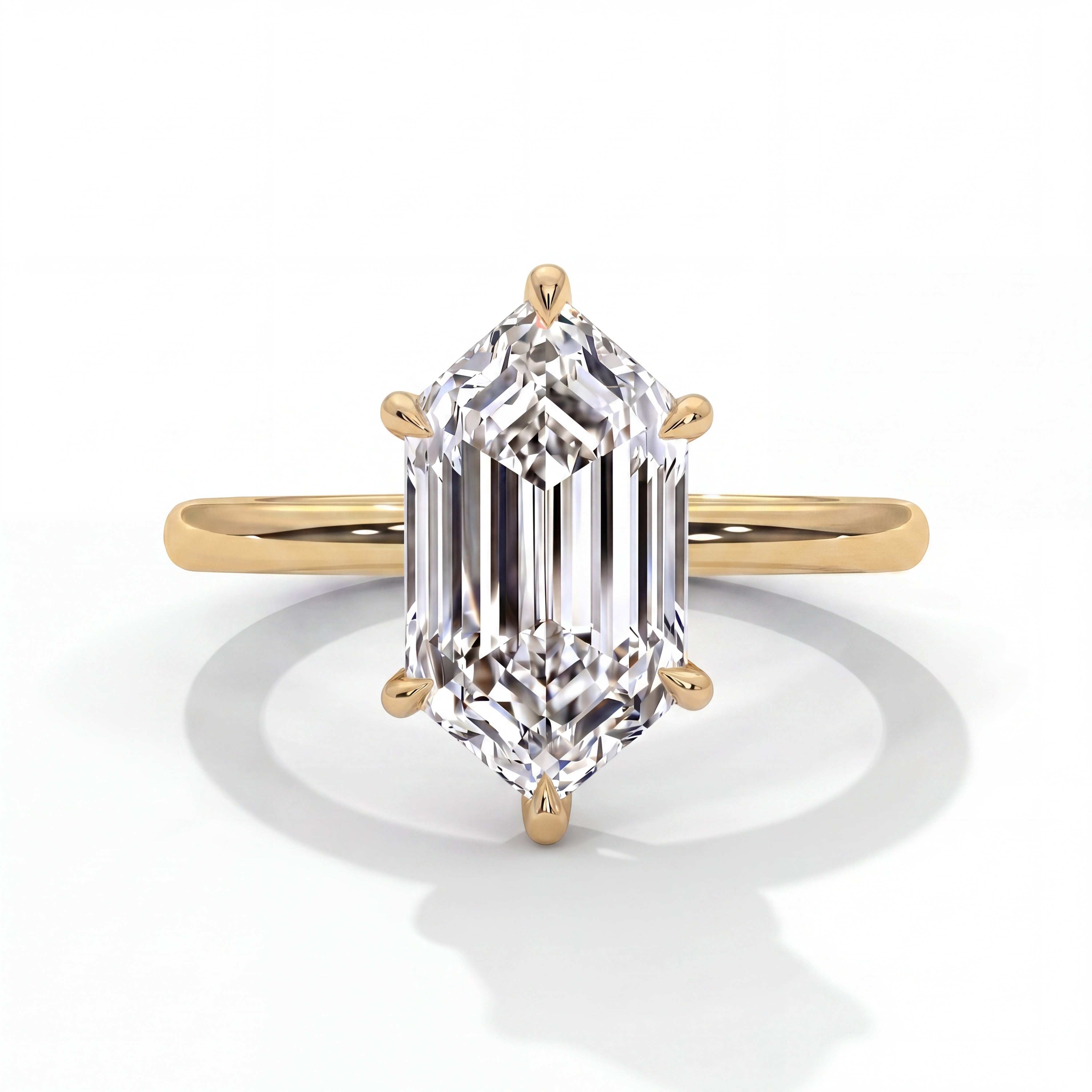 14k Yellow Gold / Elongated Hexagon
