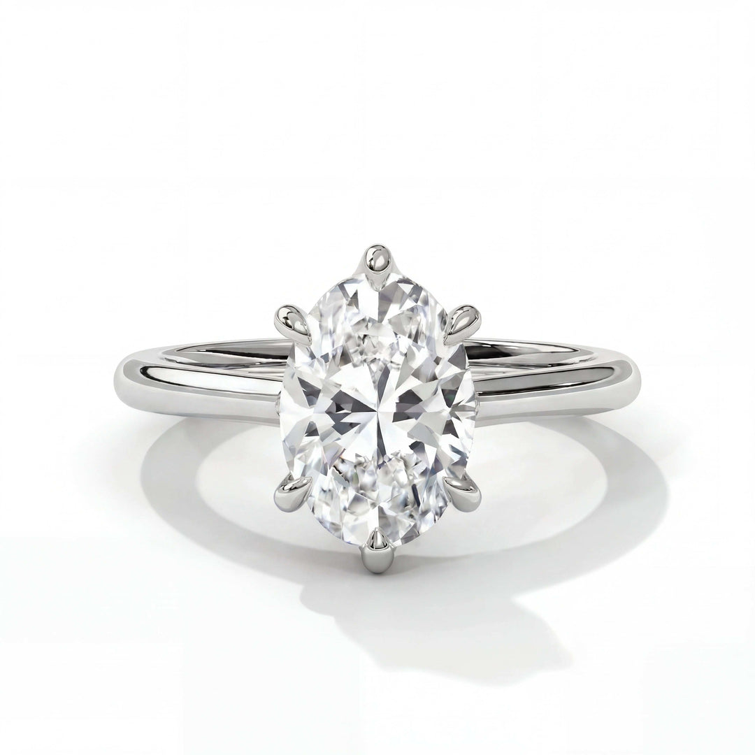 Tapered Cathedral Setting White Gold Oval Front