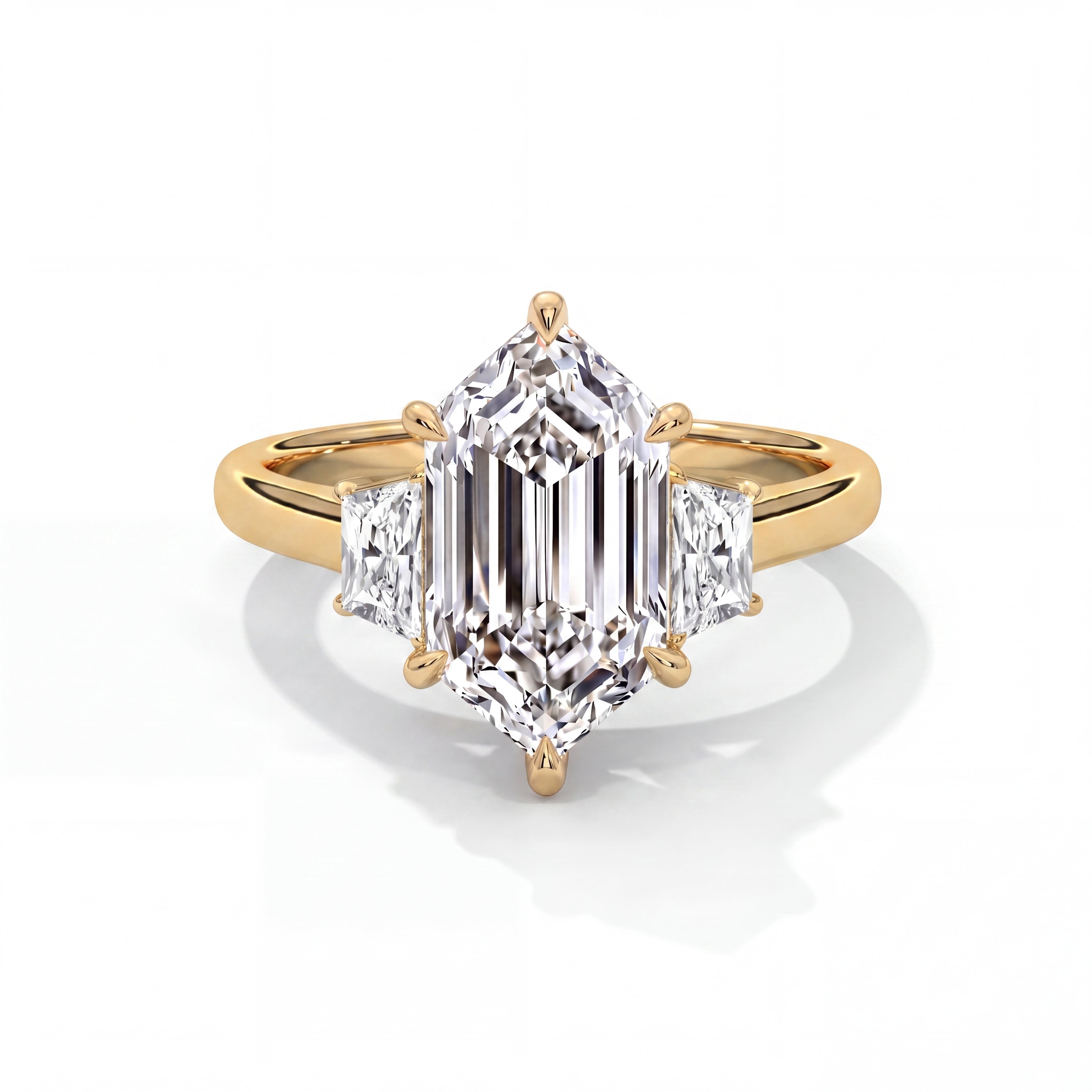 14k Yellow Gold / Elongated Hexagon