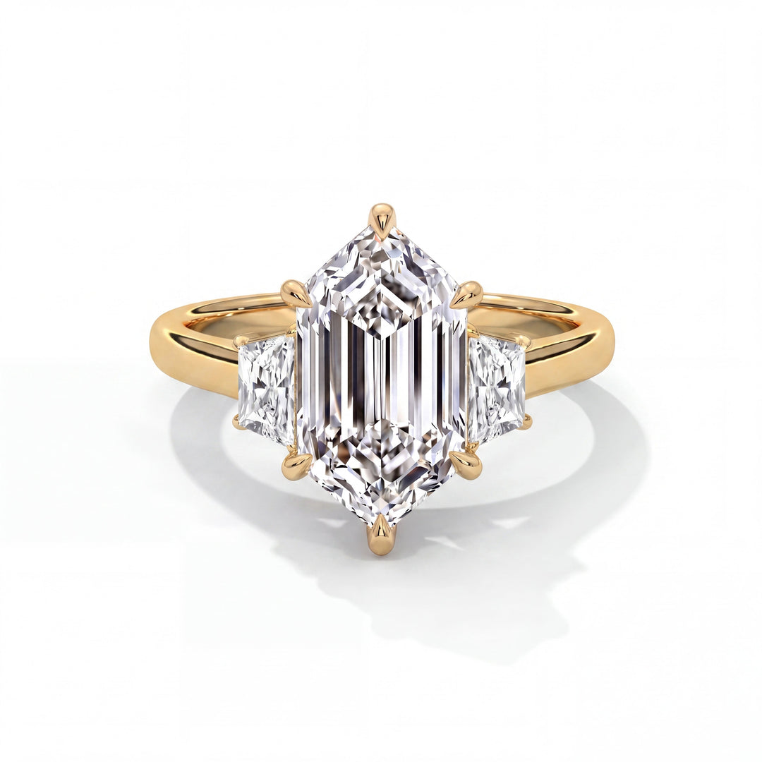 ThreeStone-BrilliantTrap-ElongatedHexagon-14K-Yellow
