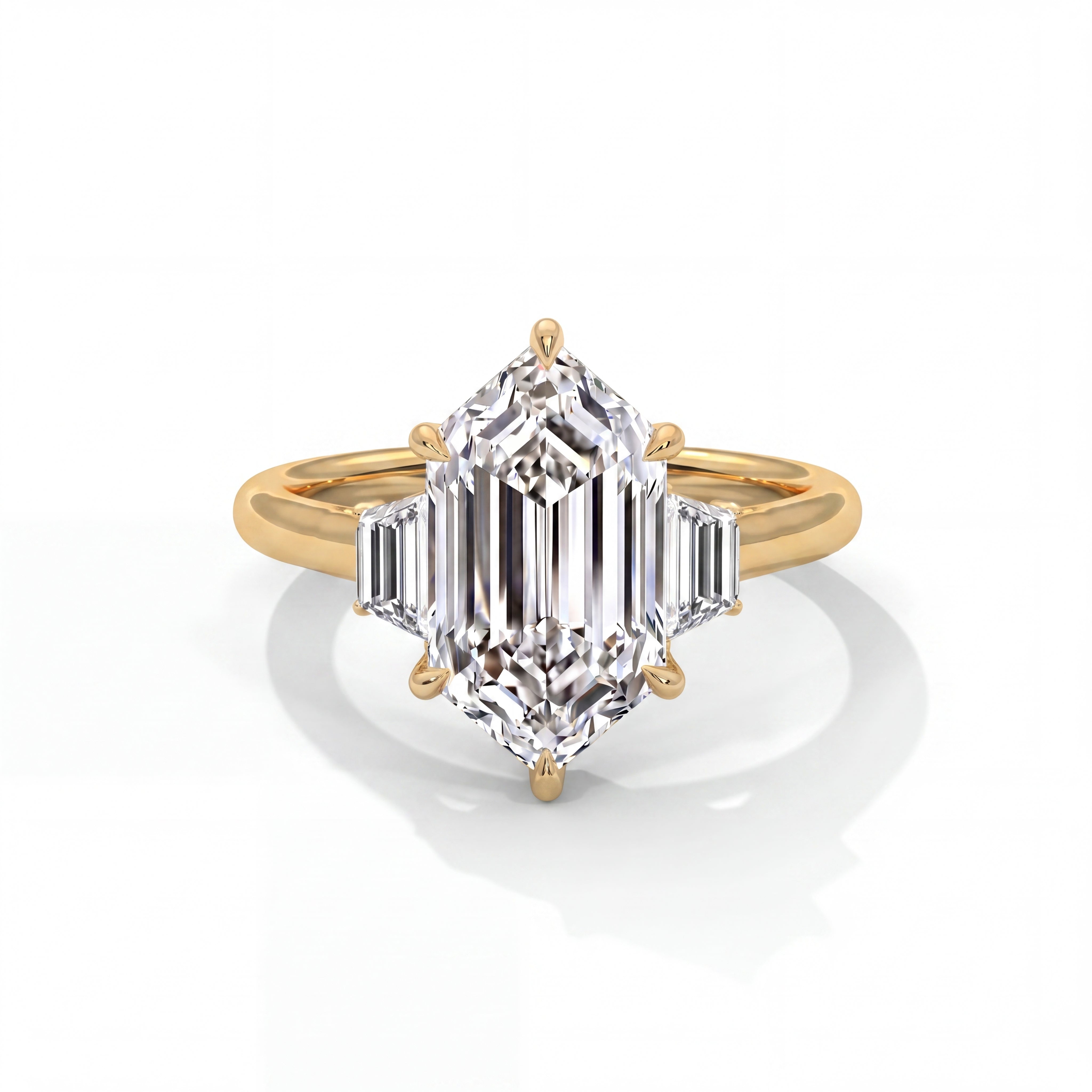 14k Yellow Gold / Elongated Hexagon