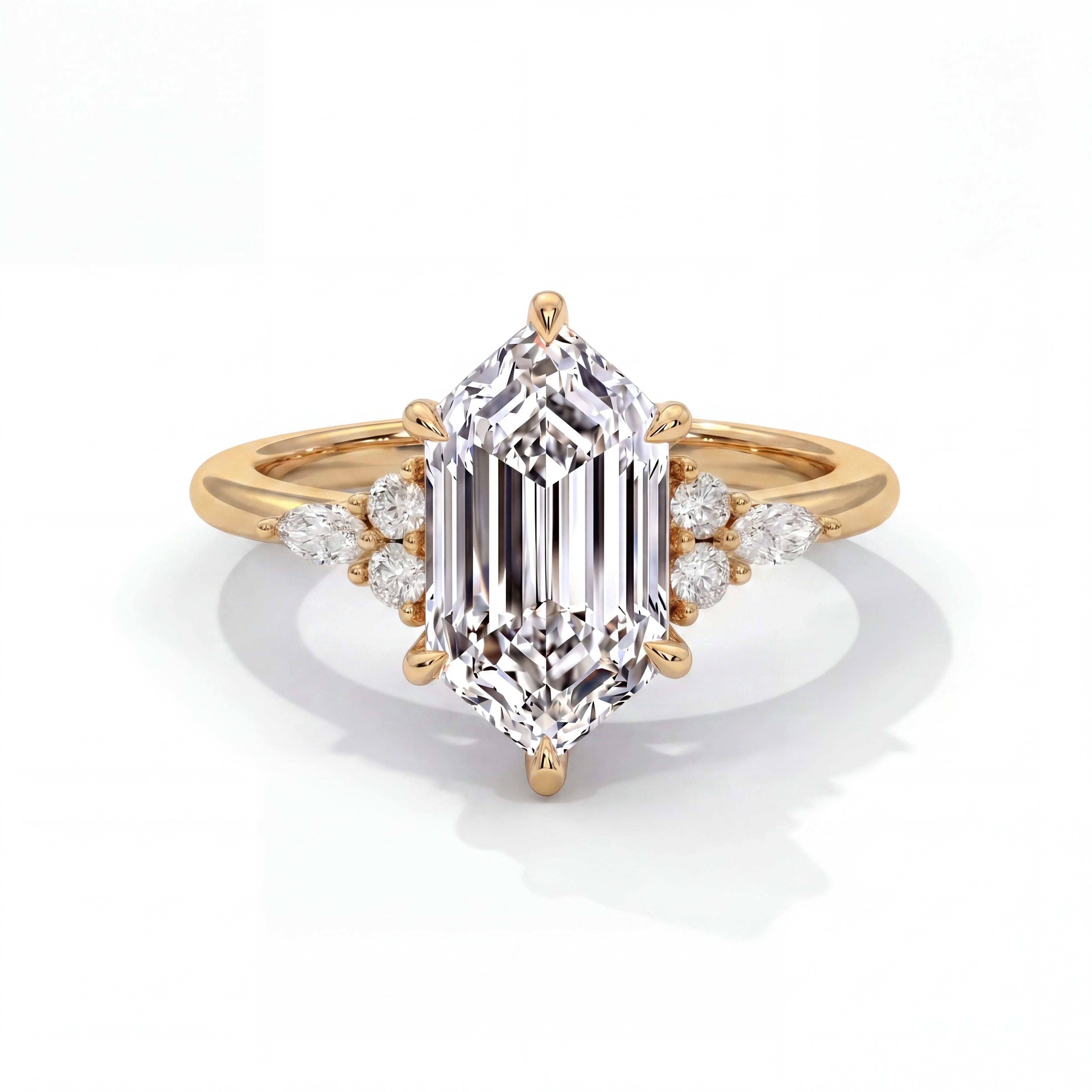 14k Yellow Gold / Elongated Hexagon
