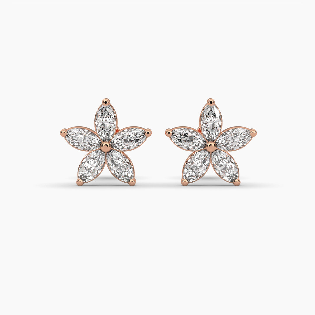 0.5ctw Marquise Lab Grown Diamond Flower Earrings | Push Back Stud Earrings | 14k Gold