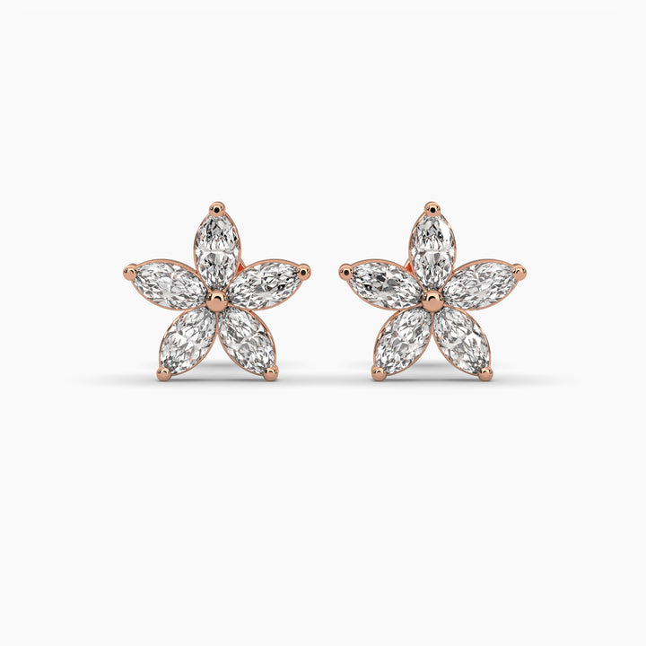 0.5ctw Marquise Lab Grown Diamond Flower Earrings | Push Back Stud Earrings | 14k Gold