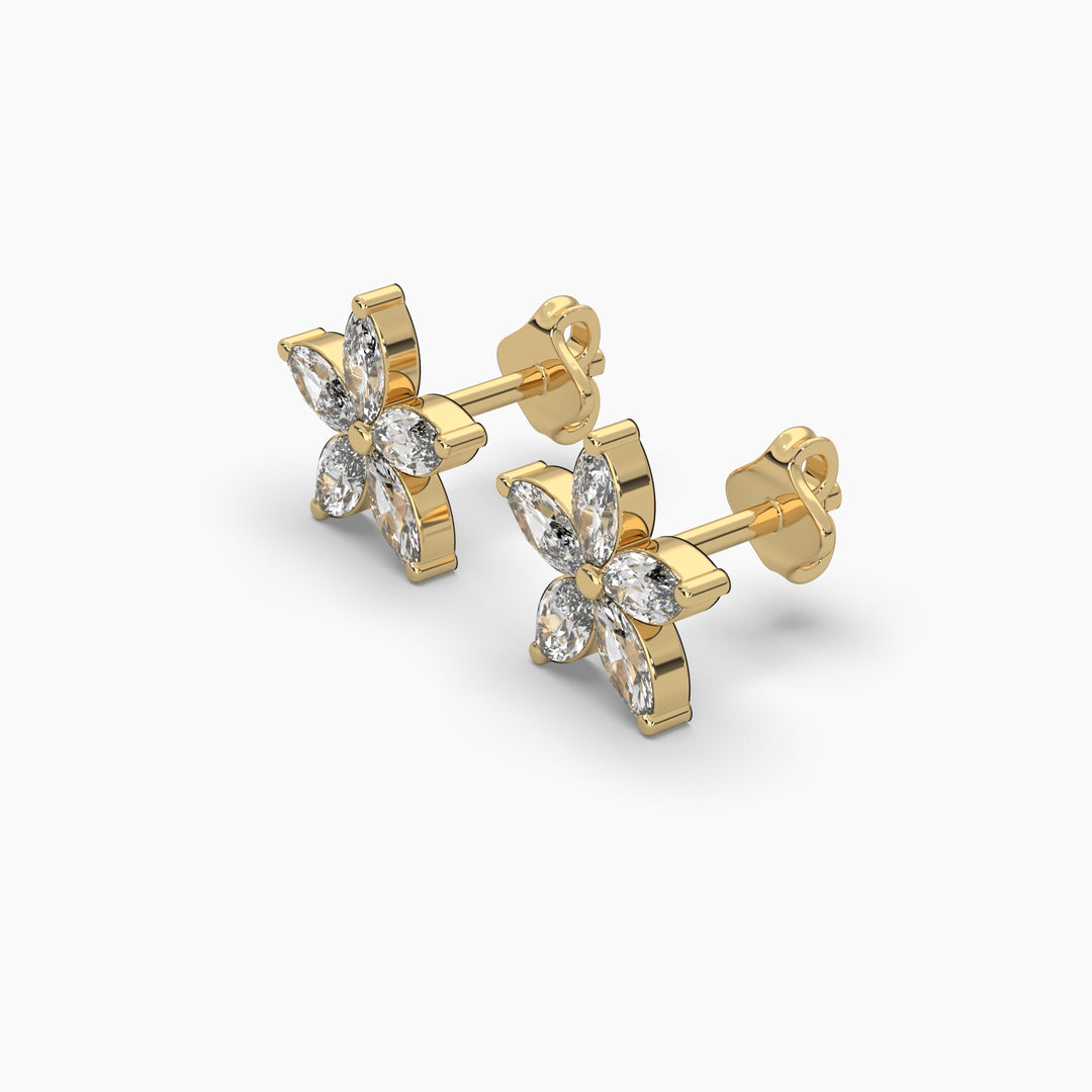 0.5ctw Marquise Lab Grown Diamond Flower Earrings | Push Back Stud Earrings | 14k Gold