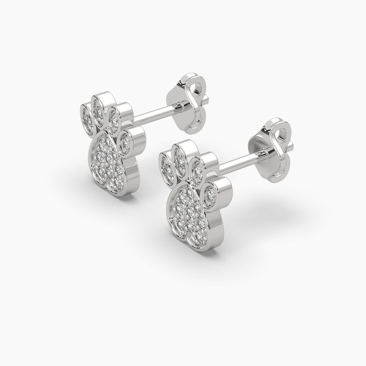 0.25ct Round Lab Grown Diamond Paw Print Earrings | Push Back Stud Earrings | 14k Gold