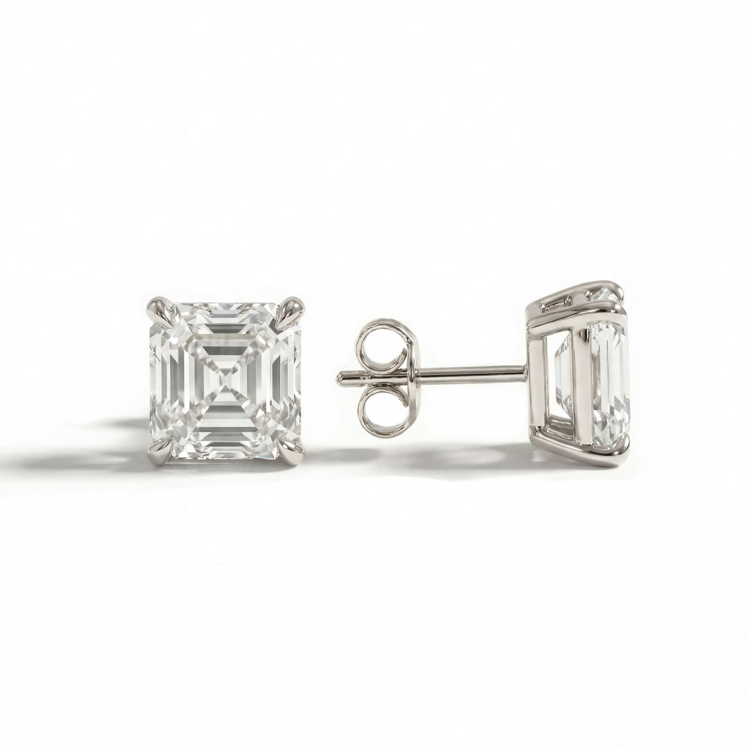 Asscher Diamond Stud Earrings Side View