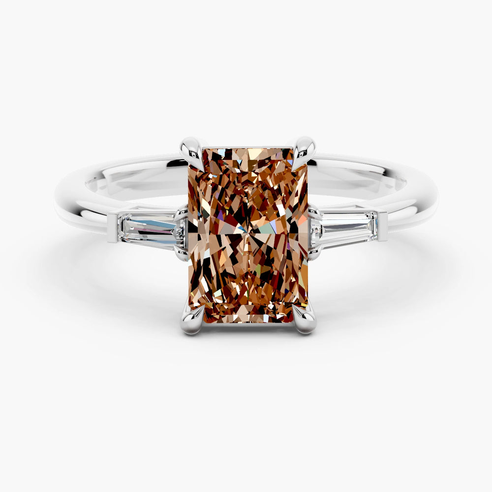 Astoria Tapered Baguette Champagne Setting Ring Radiant cut engagement ring in 14k White Gold