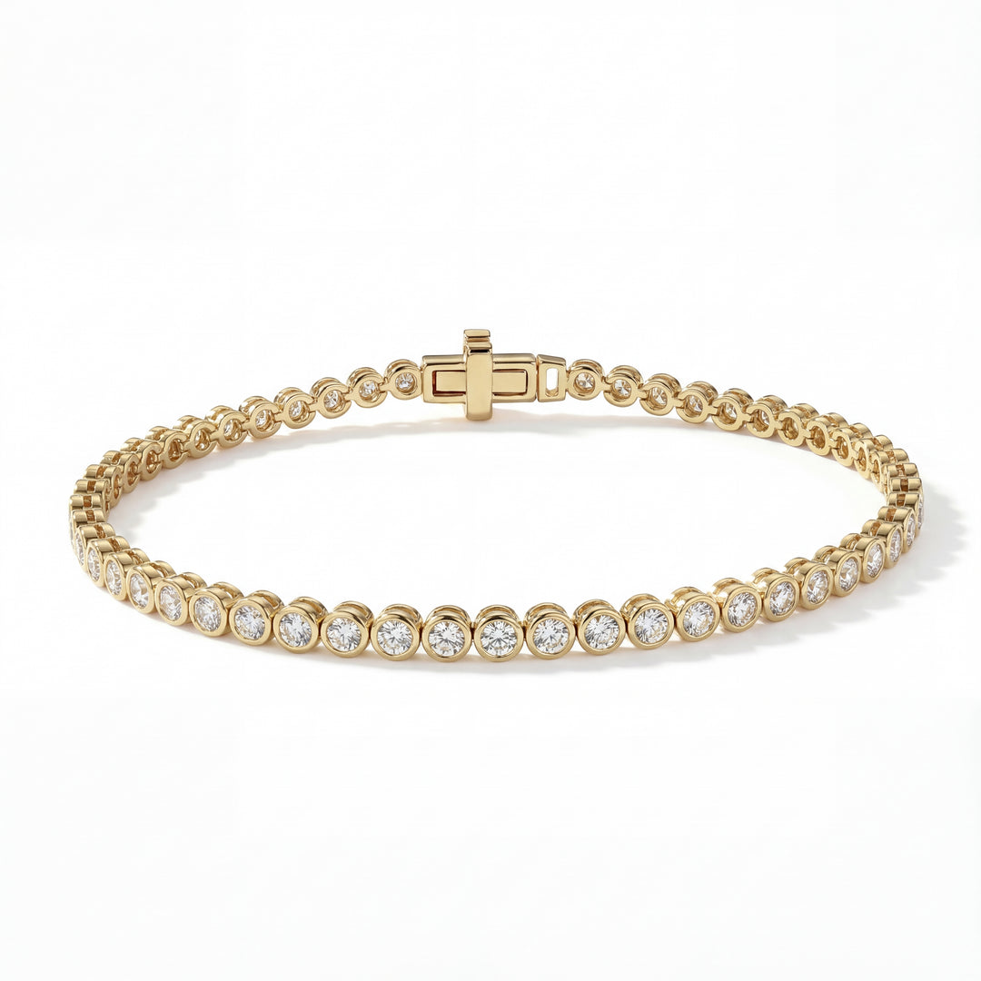 Round Bezel Diamond Tennis Bracelet 5ct Yellow Gold