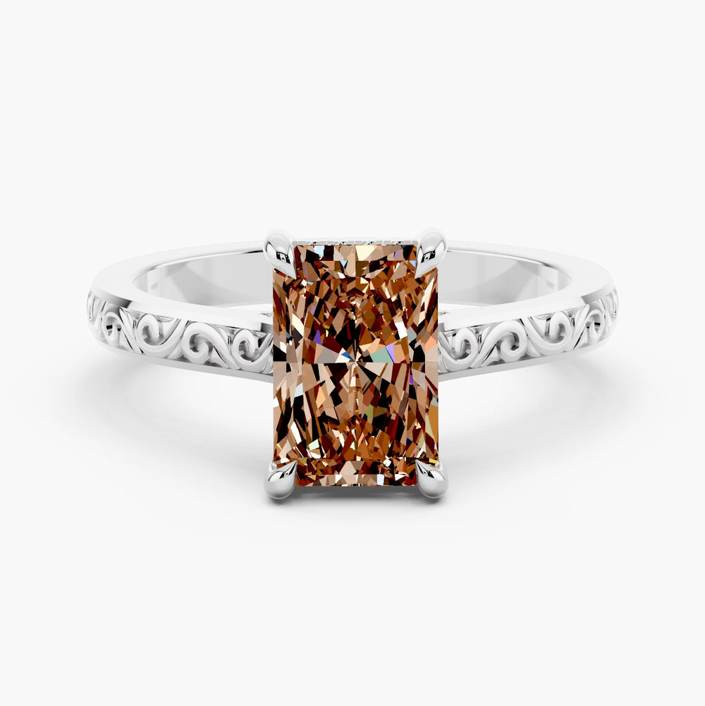 Bowery Champagne Setting Radiant cut engagement ring in 14k White Gold
