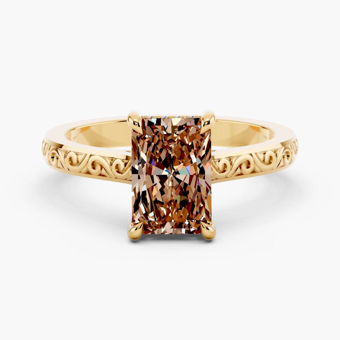 Bowery Champagne Setting Radiant cut engagement ring in 14k Yellow Gold
