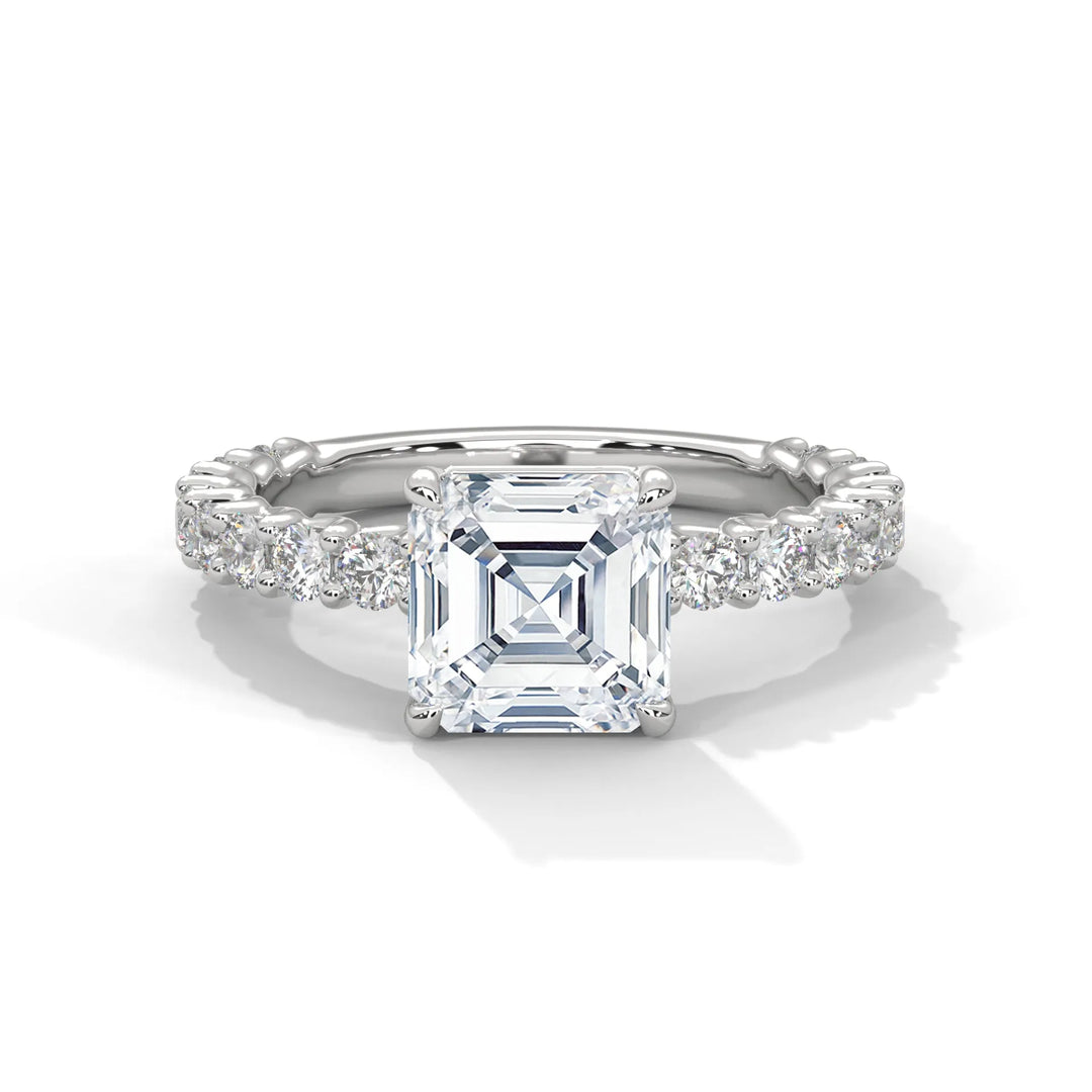 A stunning asscher cut diamond engagement ring in a bubble setting, crafted from 14k white gold for a luxurious touch.