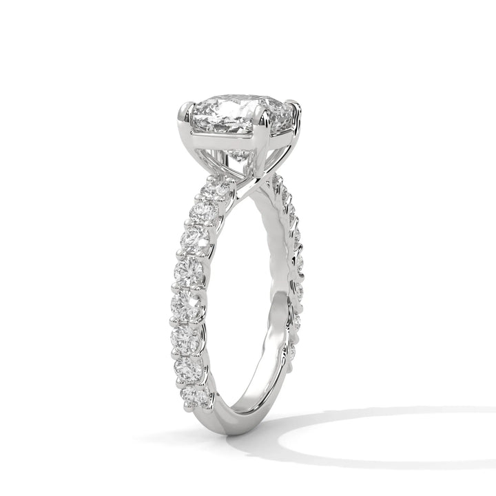 An elegant cushion diamond engagement ring crafted in 14k white gold, highlighted by a bubble setting for a captivating 3D apcushionance.