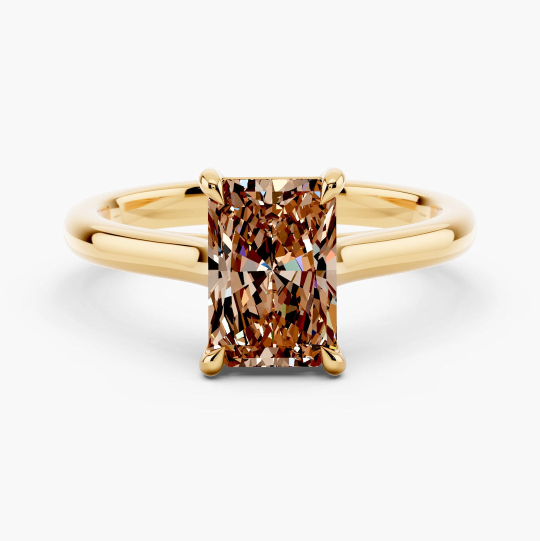 Cardinal Cathedral Champagne Setting Radiant cut engagement ring in 14k Yellow Gold