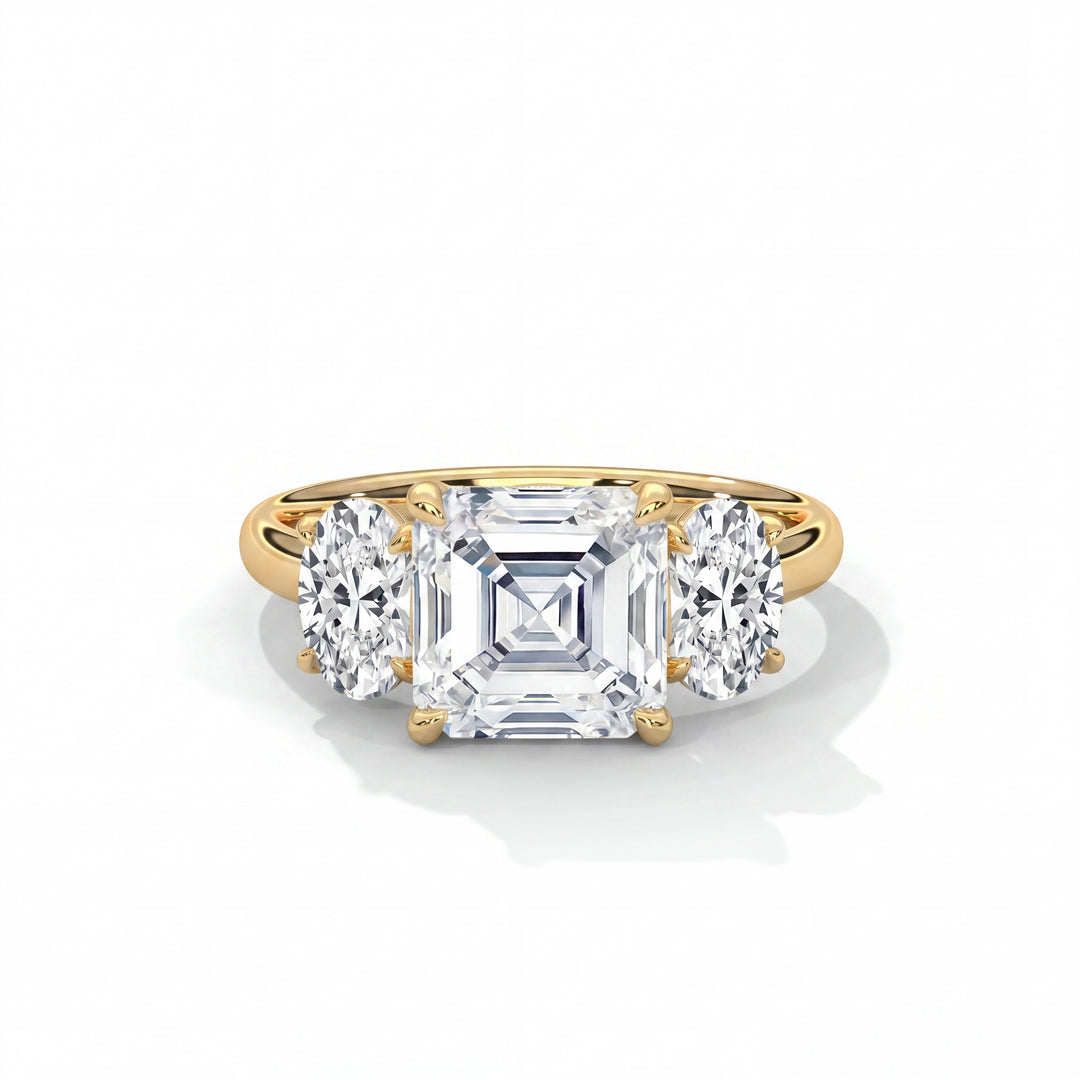 Celeste Oval Trilogy Asscher 14K Yellow Gold front