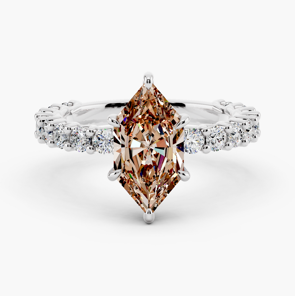 Bubble Champagne Setting Lab Grown Diamond Ring Dutch Marquise cut engagement ring in 14k White Gold