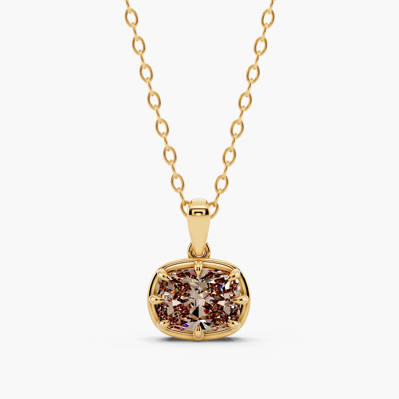 Champagne Long Cushion Lab-Grown Diamond Pendant Necklace