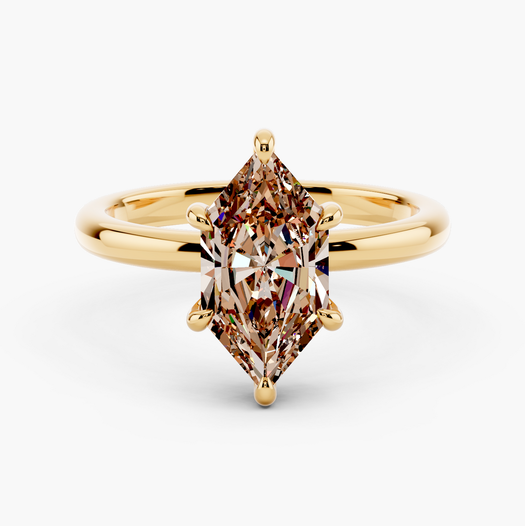 Classic Solitaire Champagne Setting Dutch Marquise cut engagement ring in 14k Yellow Gold